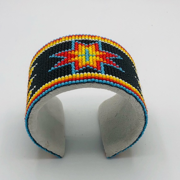 Wide Native American Style beaded Cuff Bracelet - Picture 8 of 9